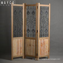 Mayco Folding Metal Hand Carved Wood Decorative Screen Panel for Living Room